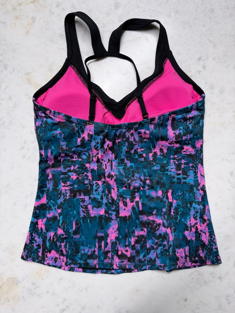 Nike Women’s V-Neck One-Piece Swim Tank in Teal, Pink & Black - Picture 3 of 3
